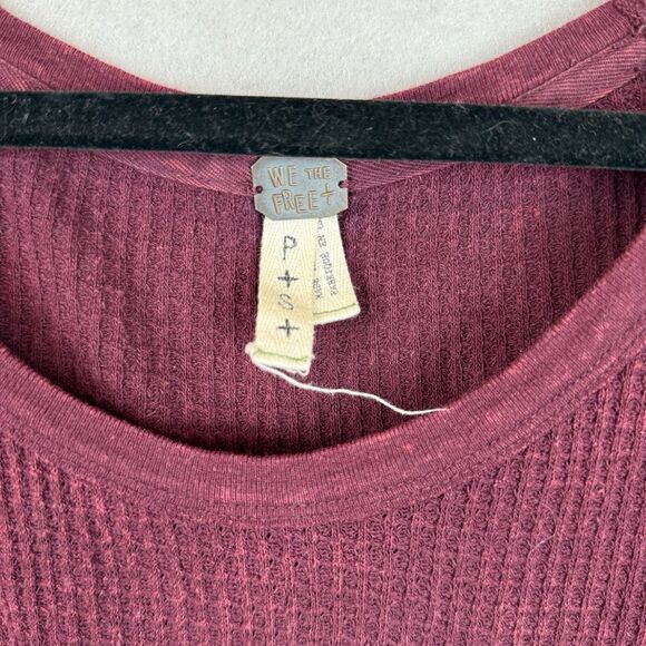We the Free People Burgundy And Grey Waffle Thermal Top Small Long Sleeve - Picture 2 of 6